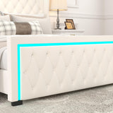 Velvet Queen Platform Bed with LED Light Headboard