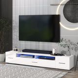 Modern LED TV Stand with Color Changing Lights, 82.6" Length Black Cabinet