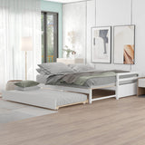 3-Person Pine Wood Trundle Day Bed with Headboard