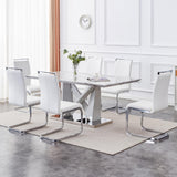 Modern Grey Marble Dining Table with Double V-Shaped Supports