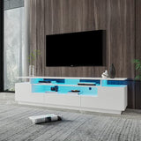 Modern TV Stand for 80 Inch TV with LED Lights, Drawer & Shelves - White