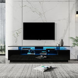 Modern TV Stand for 80 Inch TV with LED Lights, Drawer & Shelves - White