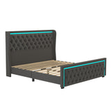 Velvet Queen Platform Bed with LED Light Headboard