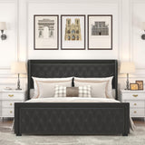 Velvet Queen Platform Bed with LED Light Headboard