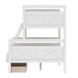 LUSPAZ Twin/Full Bunk Bed with Storage & Safety Guardrail