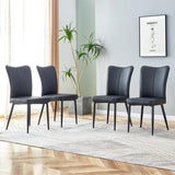 Modern White Dining Chairs Set, PU Leather Seat, Silver Metal Legs