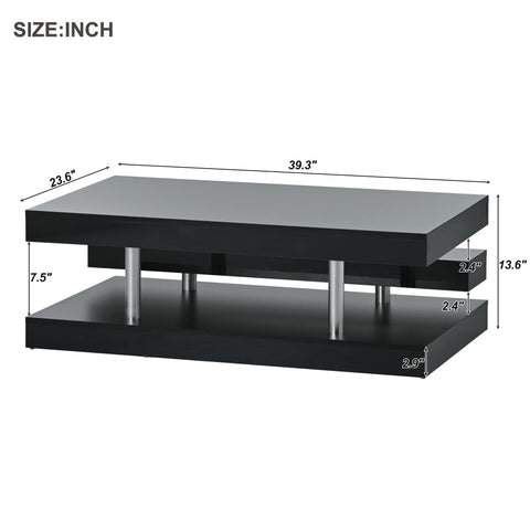 Modern Glass Top Coffee Table with Storage Shelves