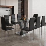 Modern Glass Dining Table Set for 6 with White PU Leather Chairs