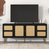 Boho Style TV Stand with Rattan Door - Fits Up to 70 Inch TV