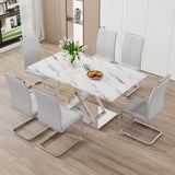 Modern Grey Marble Dining Table with Double V-Shaped Supports