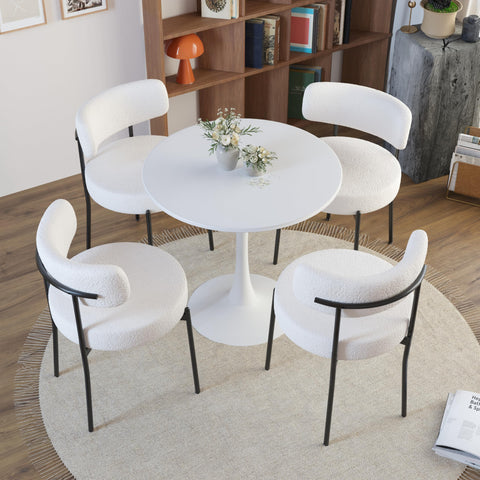 Luxurious 5-Piece Dining Set: MDF Top, White Fur Chairs