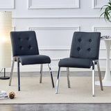 LUSPAZ Grey Tufted Faux Leather Dining Chairs Set - 2 Pack