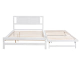 LUSPAZ Full Size Platform Bed with Trundle - White