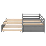 3-Person Pine Wood Trundle Day Bed with Headboard