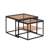 Modern High-Low Coffee Table Set - Brown Glass, Metal Frame