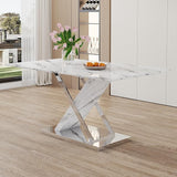 Modern Grey Marble Dining Table with Double V-Shaped Supports