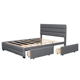 LUSPAZ Queen Bed Frame with Trundle & Storage Drawers - Upholstered Extendable Bed