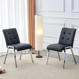 LUSPAZ Grey Tufted Faux Leather Dining Chairs Set - 2 Pack