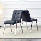 LUSPAZ Grey Tufted Faux Leather Dining Chairs Set - 2 Pack