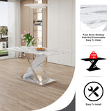 Modern Grey Marble Dining Table with Double V-Shaped Supports