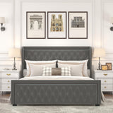 Velvet Queen Platform Bed with LED Light Headboard