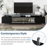 Modern Black TV Stand with Glass Doors & Storage