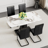 Modern Minimalist White Marble Dining Table with Silver Legs