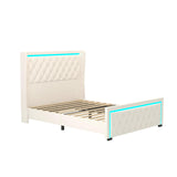 Velvet Queen Platform Bed with LED Light Headboard