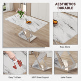 Modern Grey Marble Dining Table with Double V-Shaped Supports