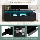 Modern TV Stand with Color Changing LED Lights - 75+ inch TV, Black