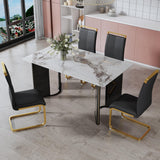 Modern Glass Dining Set with White Marble Top