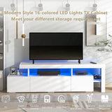 16-Color LED Lights TV Cabinet, UV High Gloss Entertainment Center, Up to 70" TV, White