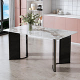 Modern Minimalist White Marble Dining Table with Silver Legs