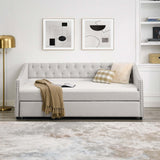 Modern Linen Daybed with Trundle - Twin Size Sofa Bed Frame