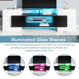 80" Unique Shape TV Stand with Lit Glass Shelves & Color Changing LEDs