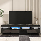 Modern High Gloss LED TV Stand for TVs up to 75" with Storage Cabinet and Drawer.