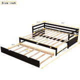 3-Person Pine Wood Trundle Day Bed with Headboard