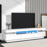 Modern High Gloss LED TV Stand for TVs up to 75" with Storage Cabinet and Drawer.