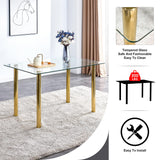 Modern Glass Dining Table for Dining Room, 63 Inch Rectangular Kitchen Table with Silver Metal Legs.