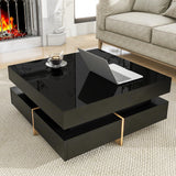 Modern White Square Coffee Table with Storage Drawers