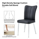 Modern White Dining Chairs Set, PU Leather Seat, Silver Metal Legs