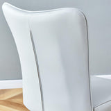 Modern White Dining Chairs Set, PU Leather Seat, Silver Metal Legs