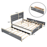 LUSPAZ Queen Bed Frame with Trundle & Storage Drawers - Upholstered Extendable Bed