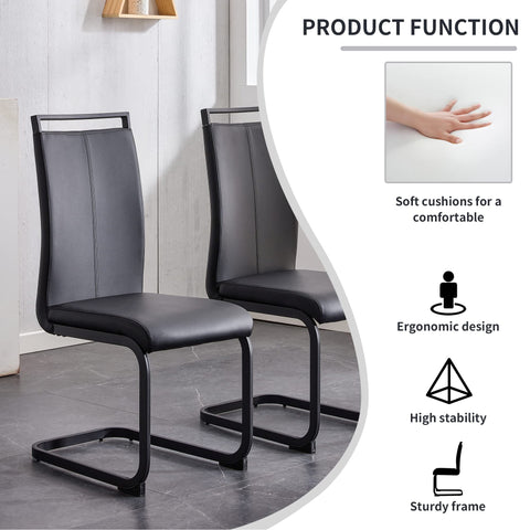 Modern PU Leather Dining Chairs Set with High Back & Metal Legs