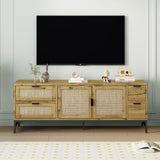 Elegant Rattan TV Stand - Boho Style, Adjustable Shelves - 65 Inch