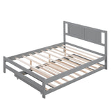 LUSPAZ Full Size Platform Bed with Trundle - White