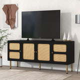 Boho Style TV Stand with Rattan Door - Fits Up to 70 Inch TV