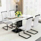 Modern Minimalist White Marble Dining Table with Silver Legs