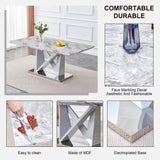 Modern Grey Marble Dining Table with Double V-Shaped Supports