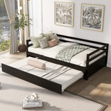 3-Person Pine Wood Trundle Day Bed with Headboard